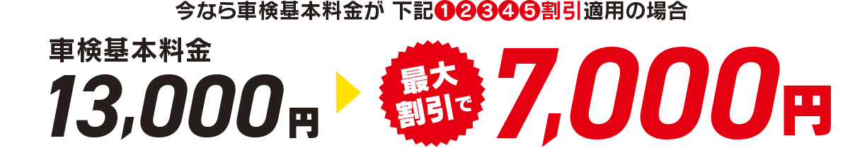 車検基本料金から最大割引7000円